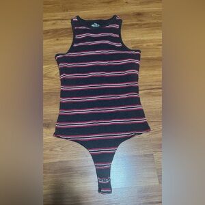 Hollister Black and Red Striped Bodysuit